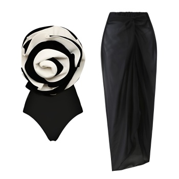 one size cover-up & 3d flower padded contrast nylon one-piece swimsuit sets