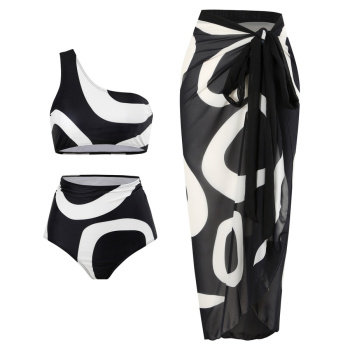 new patchwork contrast padded single shoulder tankini & one size cover-up sets