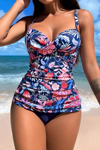 new stylish patchwork padded underwire flowers printing suspender tankini sets