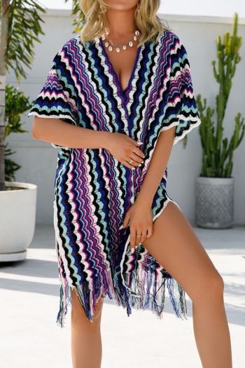 sexy stripe knitted tassel beach cover-up(only cover-up)