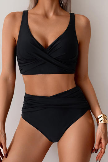 new plus-size patchwork pleat padded 4-color high-wiast tankini sets