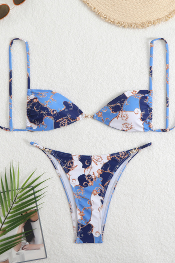 sexy contrast patchwork padded geometric printing triangle bikini sets