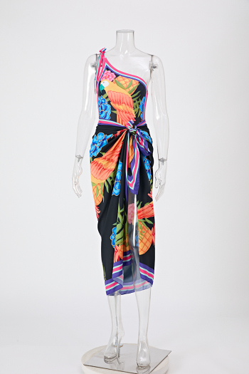 new patchwork padded bird printing one-piece swimsuit chiffon one size cover-up