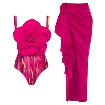 sexy contrast patchwork padded 3d flower suspender one-piece swimsuit one size cover-up sets