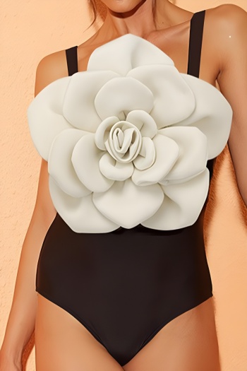 new sexy patchwork padded contrast 3d flower suspender one-piece swimsuit