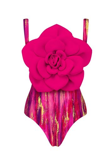 new sexy contrast patchwork padded 3d flower suspender one-piece swimsuit