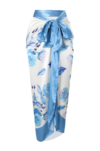 new stylish slight stretch flowers printing lace-up one size cover-up