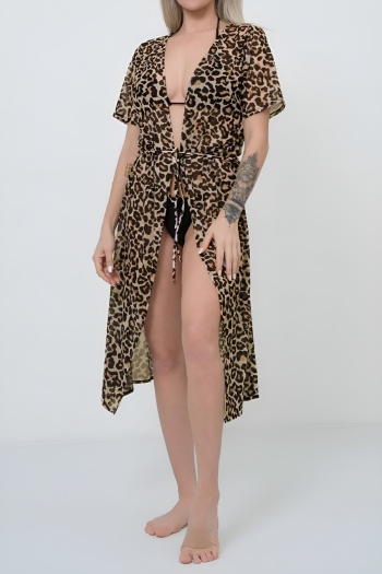 sexy leopard printing padded halter-neck mesh cover-up three-piece swimsuit