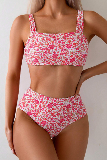 stylish daisy floral printing 3 colors padded high waist tankini set