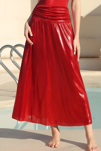 new slight stretch solid color pleated  gilded high-waist one size cover-up