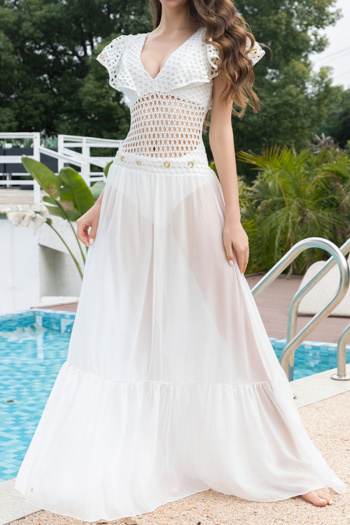 new patchwork white padded hollow one-piece swimsuit one size cover-up sets