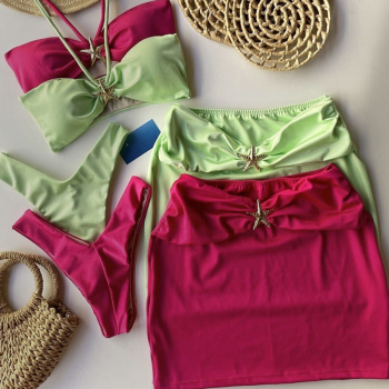 new sexy patchwork 3-color padded halterneck three-piece swimsuit