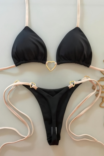 sexy patchwork 3-color nylon padded lace-up halterneck triangle bikini sets