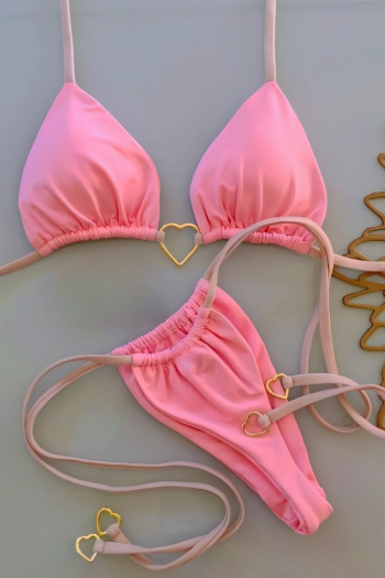 sexy patchwork contrast color nylon padded lace-up triangle bikini sets