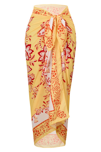new slight stretch contrast color flowers printing chiffon one size cover-up