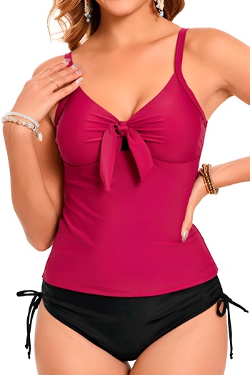 new plus-size patchwork contrast color padded bow suspender tankini sets