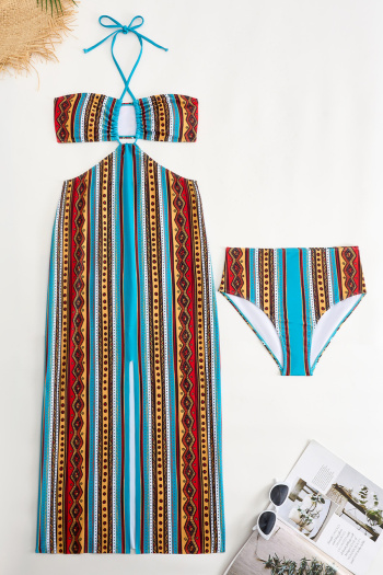 new geometric fixed printing padded bohemian style tankini & one size skirt sets