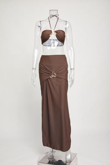 sexy solid color padded lace-up halterneck three-piece swimsuit