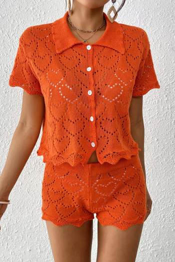 stylish cut out knitted short sleeve top & shorts cover-up(only cover-up)