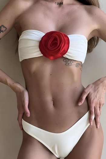 sexy color-block 3d flower decor padded removable straps bikini set