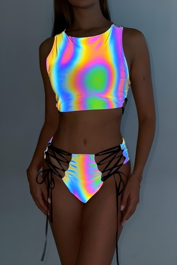 sexy colorful reflective non-padded backless lace-up tankini set