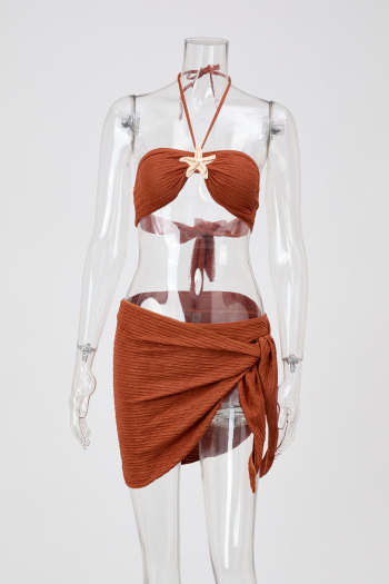 new solid color patchwork padded beach with one size skirt three-piece swimsuit