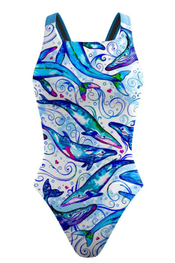 stylish patchwork whales printing padded hollow one-piece swimsuit