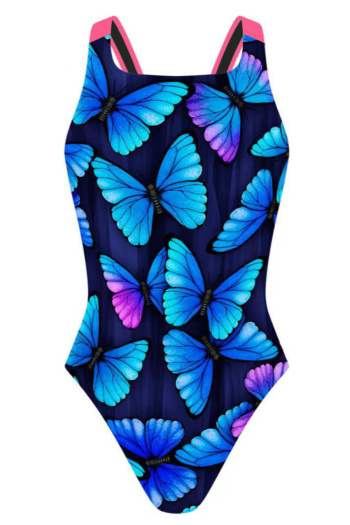 stylish patchwork butterflies printing padded hollow one-piece swimsuit