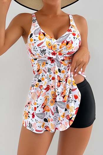 new plus-size multi-pattern batch printing padded high-waist boxer tankini sets