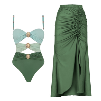 s-xl stylish contrast color padded suspender one-piece swimsuit cover-up sets