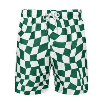 new plus size non-stretch quick-drying plaid print beach shorts with lined