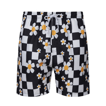 new plus size non-stretch quick-dry flowers plaid print beach shorts with lined