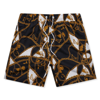 new plus size non-stretch quick-dry chain printing beach shorts with lined
