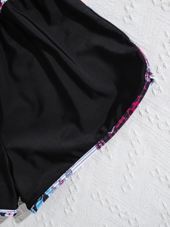 Stylish flower printing padded high waist tankini set