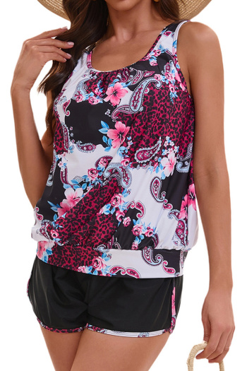 Stylish flower printing padded high waist tankini set
