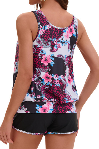 Stylish flower printing padded high waist tankini set