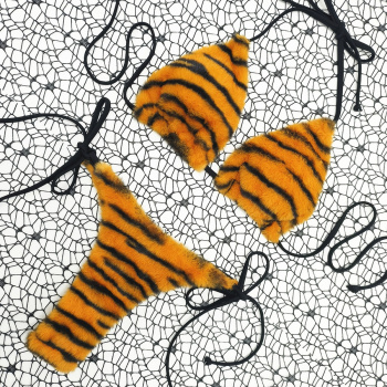 sexy tiger stripe fluffy padded halter-neck triangle bikini set