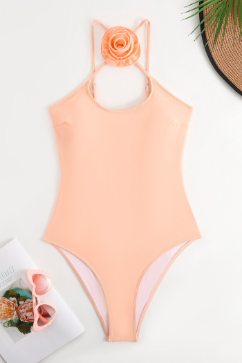 new patchwork solid color padded 3d flower suspender one-piece swimsuit