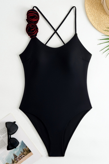 new patchwork padded 3d flowers suspender one-piece swimsuit