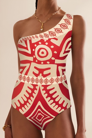 s-xl bohemian style fixed printing padded single shoulder one-piece swimsuit