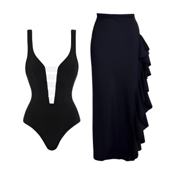 new patchwork contrast padded one-piece swimsuit & ruffle one size skirts sets