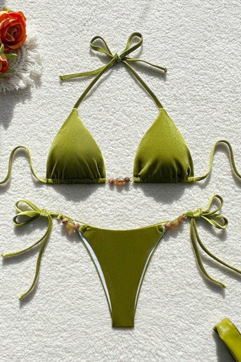 new patchwork solid color padded lace-up halterneck bikini sets