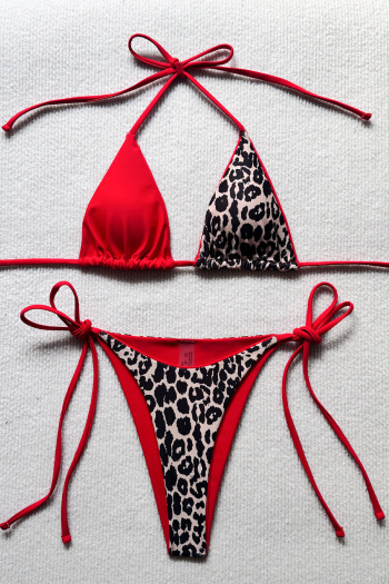 sexy contrast leopard printing padded lace-up triangle bikini sets