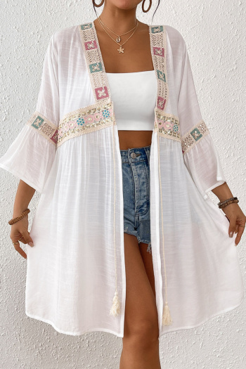 stylish 5 colors embroidery stitching loose beach kimono(only kimono)