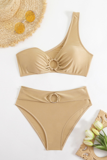 new solid color patchwork padded single shoulder tankini sets