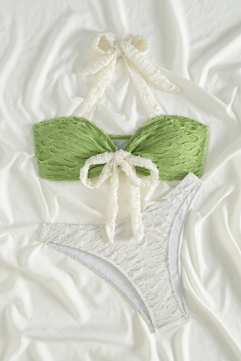 stylish hole style patchwork padded lace-up halterneck bikini sets