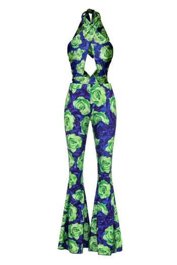 new stylish flowers printing padded one-piece swimsuit with mesh one size pants