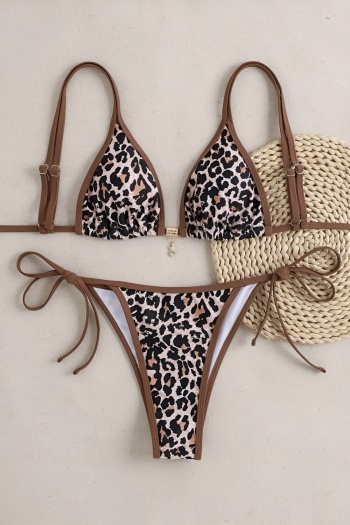 xs-l sexy leopard print pentagram pendant padded triangle bikini set