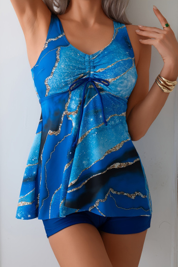 stylish plus size graphic print padded drawstring tankini set