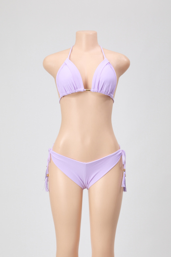 sexy 5 colors tassel decor padded halter-neck triangle lace-up bikini set
